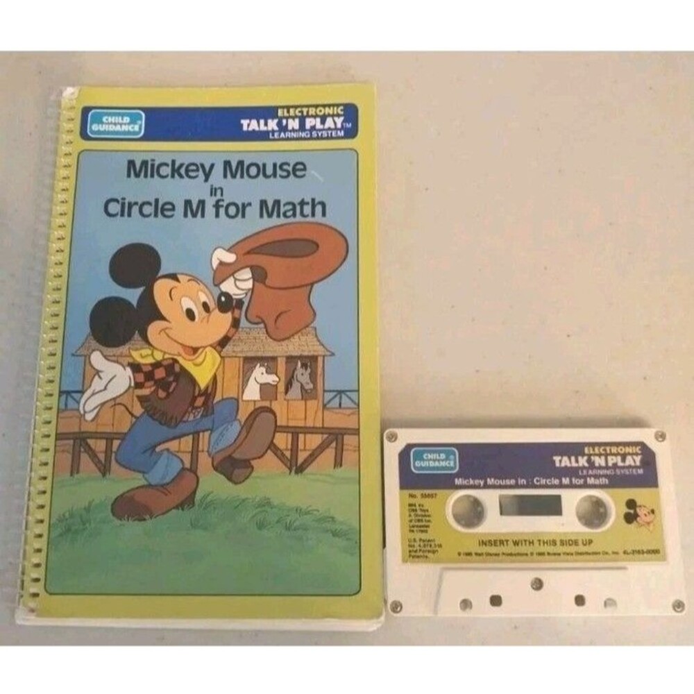 Vintage Playskool Talk N Play Mickey Mouse Circle M For Math Book & Cassette 80s